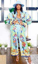 Evelyn | Heaven Bird Print Wide Leg Pants Set - Multi Color PREORDER - Cutely Covered