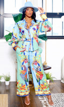 Evelyn | Heaven Bird Print Wide Leg Pants Set - Multi Color PREORDER - Cutely Covered