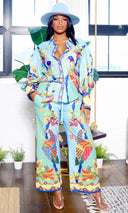 Evelyn | Heaven Bird Print Wide Leg Pants Set - Multi Color PREORDER - Cutely Covered