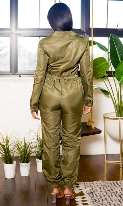 Hooded Utility Jumpsuit - Olive - Cutely Covered