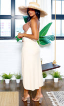 Gianna | Cutout Swimsuit & Coverup Split Skirt Set - Mocha Cream PREORDER - Cutely Covered