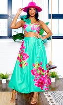 Elizabeth | Floral One Shoulder Bikini & Coverup Set - Green Pink PREORDER - Cutely Covered