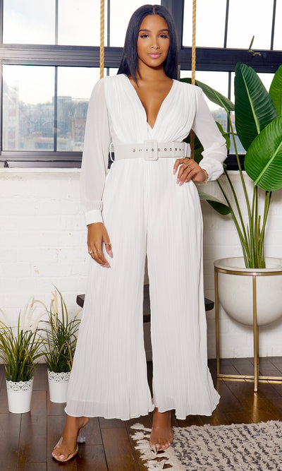 White Flowy Jumpsuit - Cutely Covered