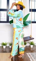 Mia | Tropical Satin Women's Pant Set PREORDER - Cutely Covered