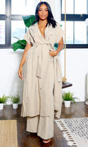 Lucy | Short Sleeve Trench Top & Pants Set - Oat FINAL SALE - Cutely Covered