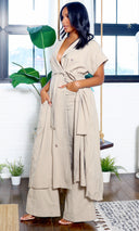Lucy | Short Sleeve Trench Top & Pants Set - Oat FINAL SALE - Cutely Covered