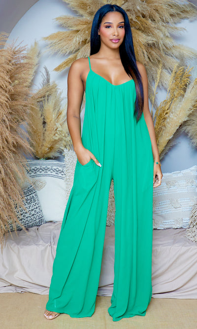 Elevation | Spaghetti Strap Jumpsuit - Kelly Green - Cutely Covered
