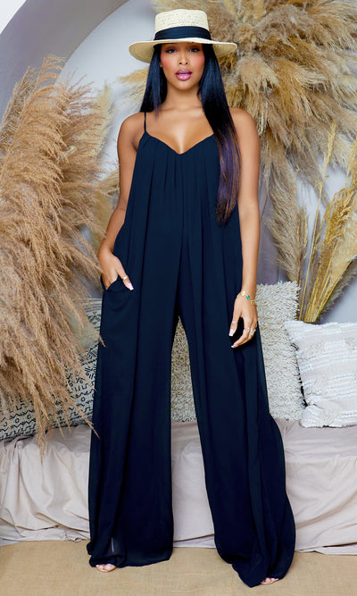 Elevation | Spaghetti Strap Jumpsuit - Black - Cutely Covered