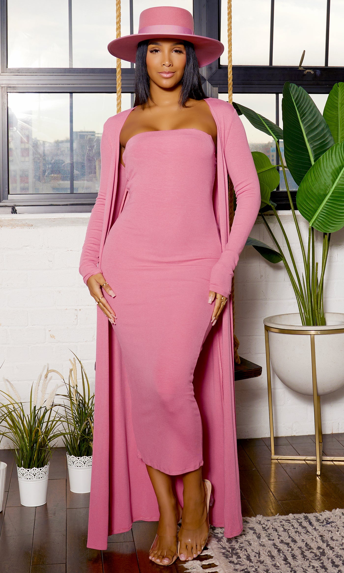 Slay Bae | Cardigan Dress Set - Pink - Cutely Covered