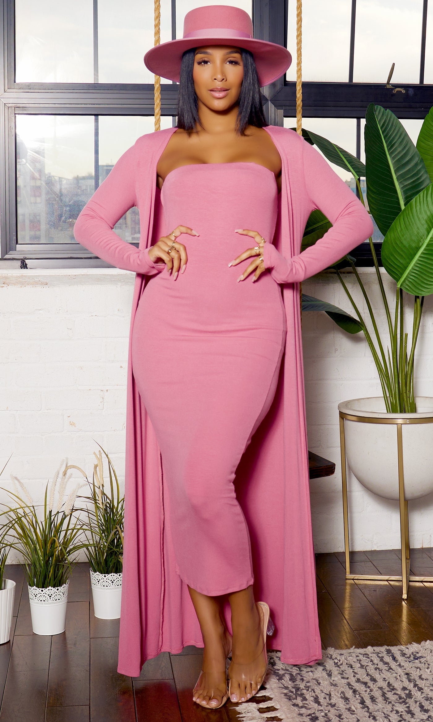 Slay Bae | Cardigan Dress Set - Pink - Cutely Covered
