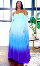 Leah | Off-Shoulder Maxi Cape Dress - Teal Ombre - Cutely Covered