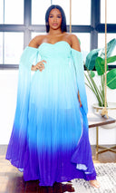 Leah | Off-Shoulder Maxi Cape Dress - Teal Ombre - Cutely Covered