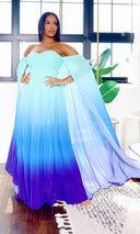 Leah | Off-Shoulder Maxi Cape Dress - Teal Ombre - Cutely Covered