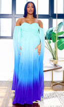 Leah | Off-Shoulder Maxi Cape Dress - Teal Ombre - Cutely Covered