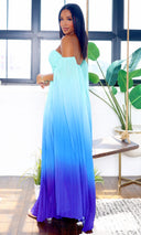 Leah | Off-Shoulder Maxi Cape Dress - Teal Ombre - Cutely Covered