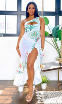 Tropical Palm | One-Shoulder Swimsuit & Cover-Up Skirt Set - PREORDER - Cutely Covered