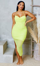 Sapphire Blooms | Knit Backless Midi Dress - Lime - Cutely Covered