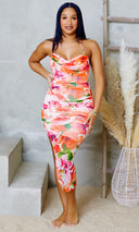 Sapphire Blooms | Knit Backless Midi Dress - Ivory/Orange - Cutely Covered