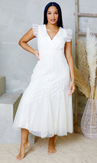 Serene Flutter | Midi Dress - White - Cutely Covered