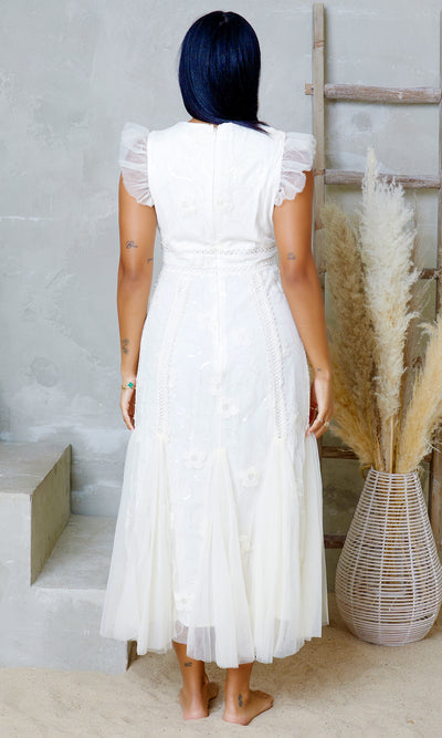 Serene Flutter | Midi Dress - White - Cutely Covered