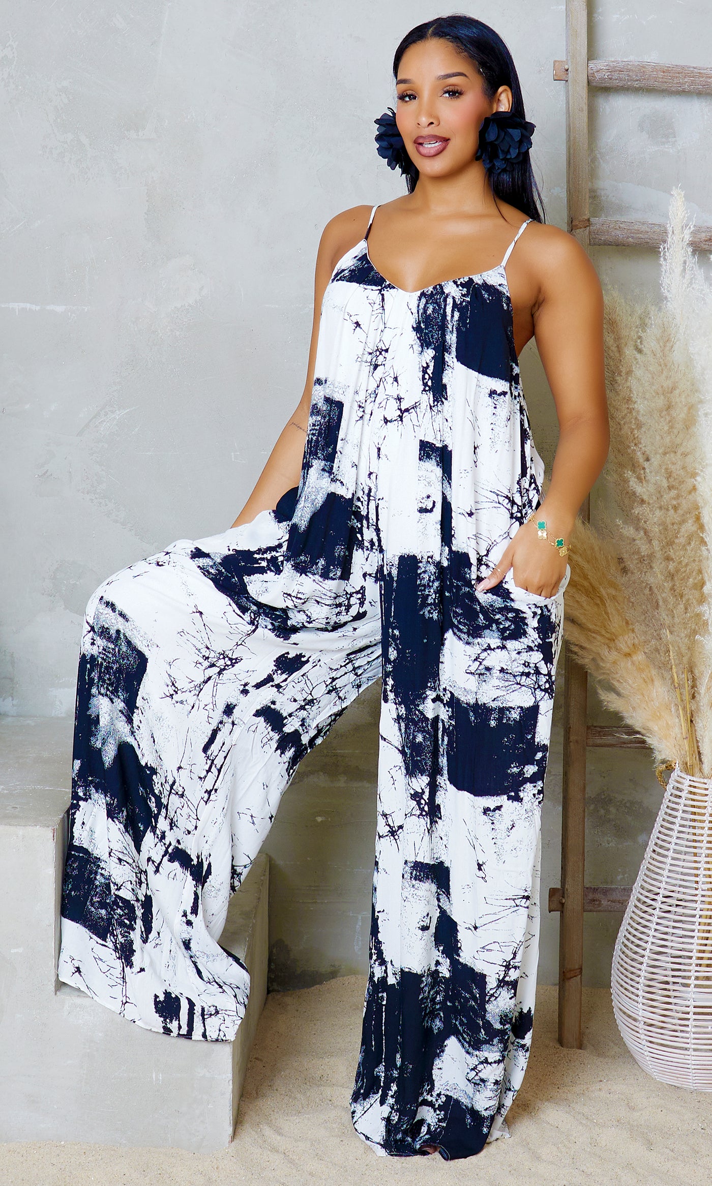 Monochrome Chic | Woven Jumpsuit  - Tie die - Cutely Covered