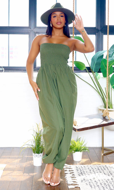 Ella | Strapless Harem Jumpsuit - Green