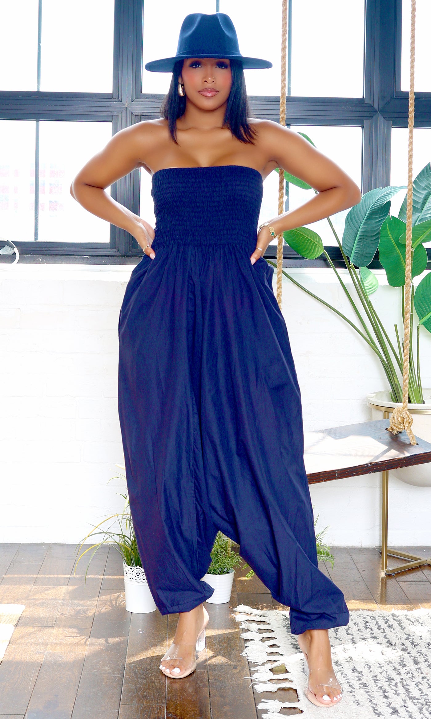 Ella | Strapless Harem Jumpsuit - Navy Blue