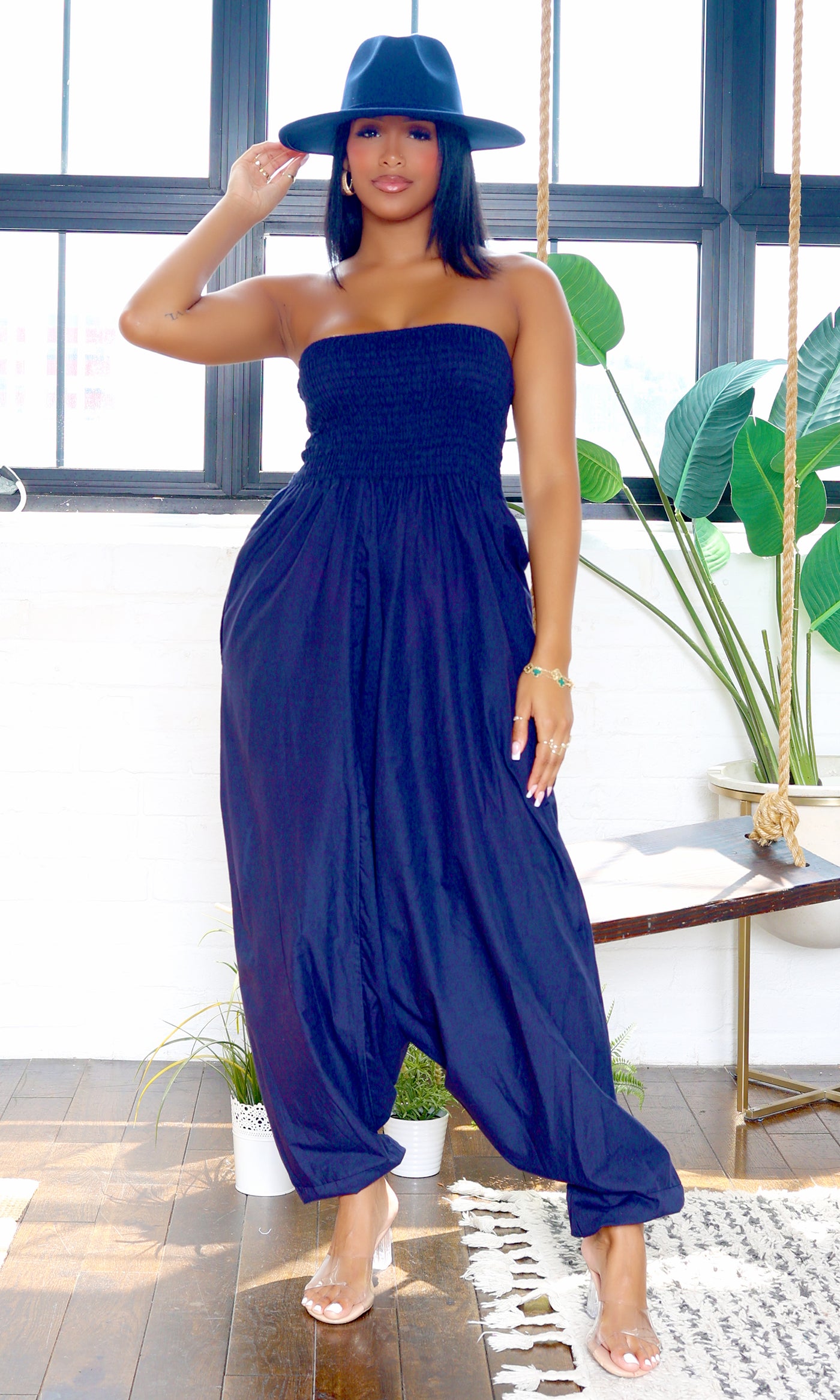 Ella | Strapless Harem Jumpsuit - Navy Blue