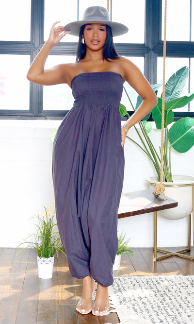 Ella | Strapless Harem Jumpsuit - Grey