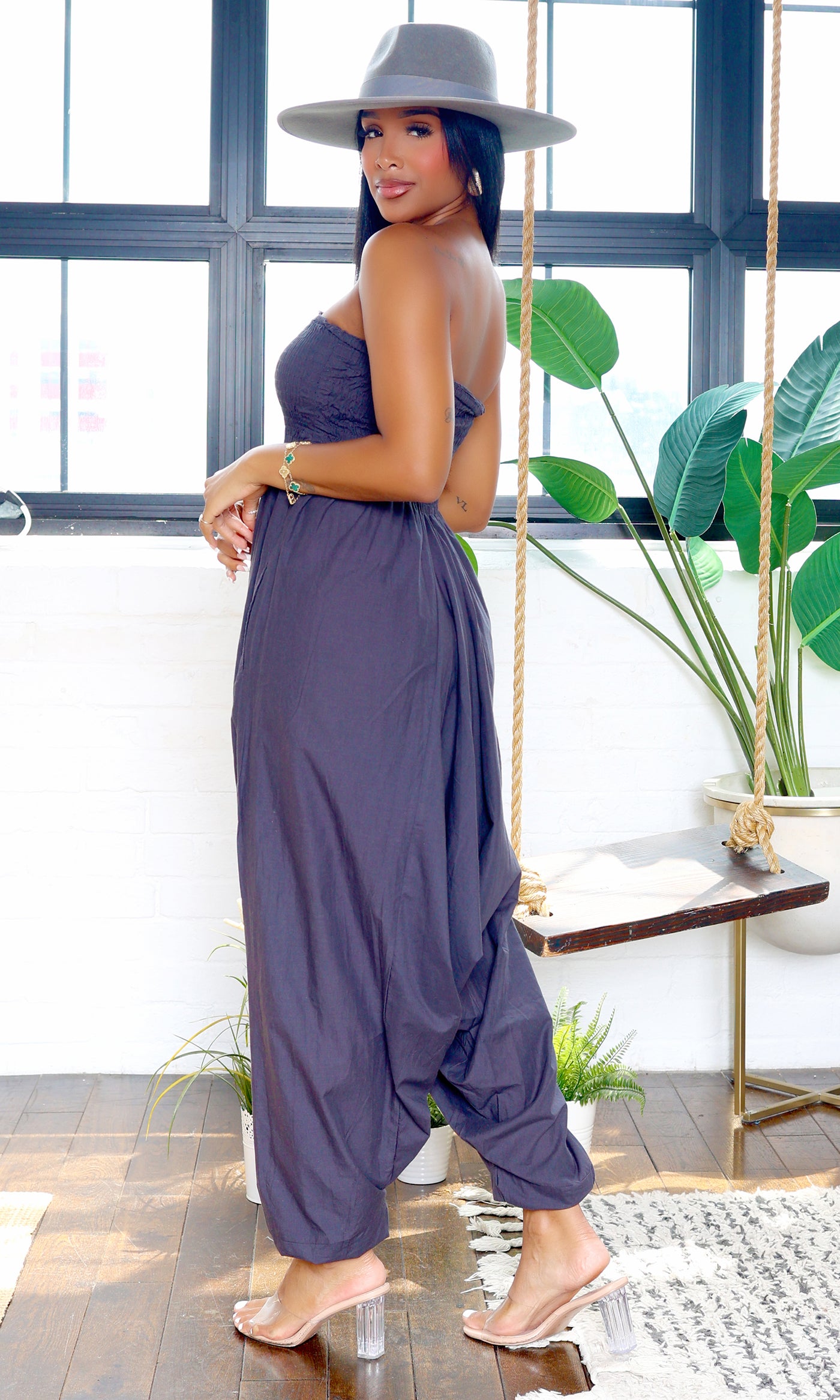 Ella | Strapless Harem Jumpsuit - Grey