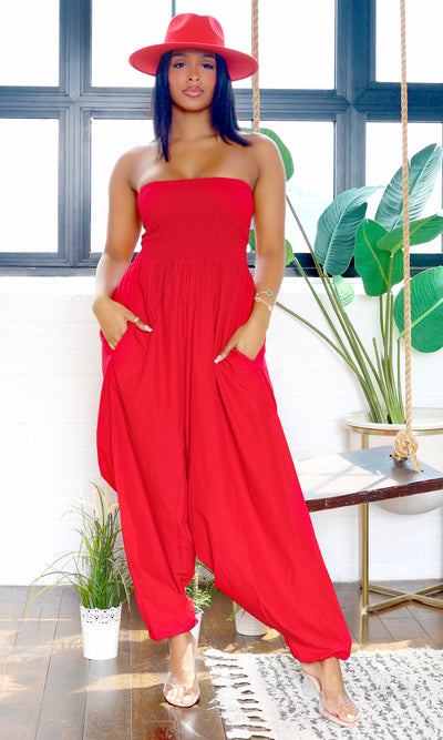 Ella | Strapless Harem Jumpsuit - Red