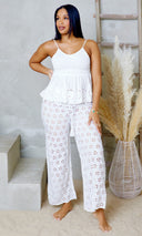 Cotton Breeze | Mesh Wide Leg Pants - White [Please check quantity] - Cutely Covered