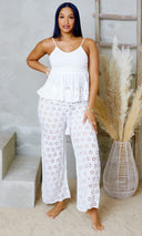 Cotton Breeze | Mesh Wide Leg Pants - White [Please check quantity] - Cutely Covered