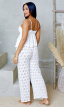 Cotton Breeze | Mesh Wide Leg Pants - White [Please check quantity] - Cutely Covered