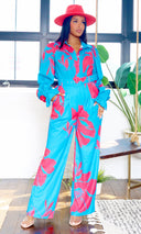 Lainey | Belted Floral Jumpsuit - Blue/Pink FINAL SALE - Cutely Covered