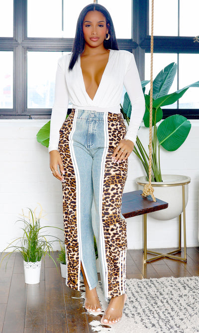 Naomi | Denim Leopard Pants