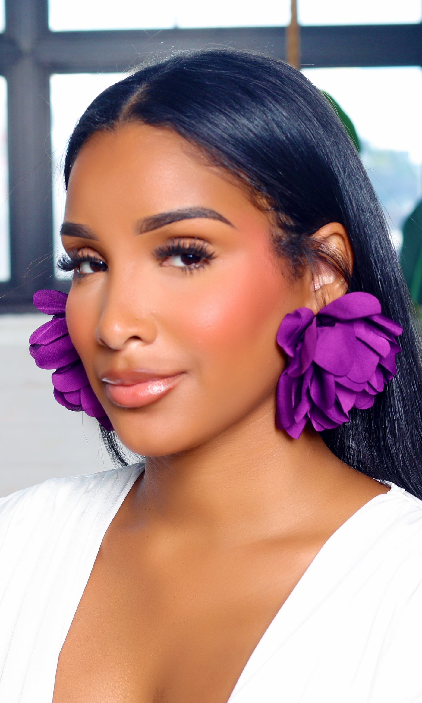 Blooming Petal Majesty Earrings - Purple