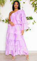 One Shoulder Tiered Organza Set | Lilac - Cutely Covered