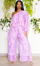 One Shoulder Tiered Organza Set | Lilac - Cutely Covered