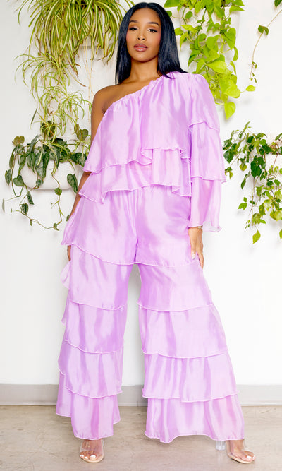 One Shoulder Tiered Organza Set | Lilac - Cutely Covered