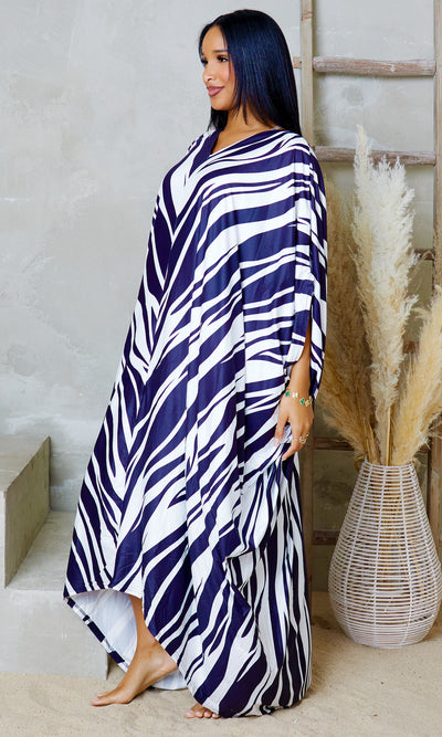 Glide Long Kaftan Dress - Zebra Print - Cutely Covered