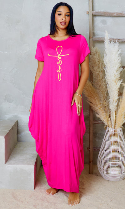 Jesus Knit Pocket Maxi Dress - Pink - Cutely Covered