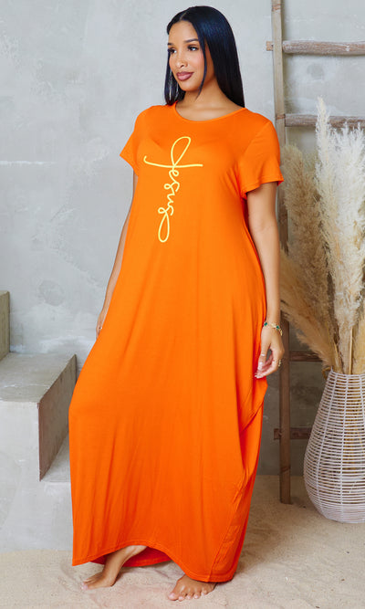 Jesus Knit Pocket Maxi Dress - Orange - Cutely Covered