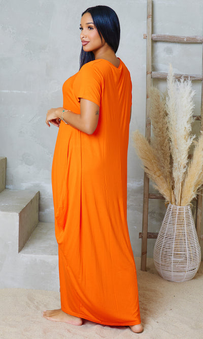 Jesus Knit Pocket Maxi Dress - Orange - Cutely Covered