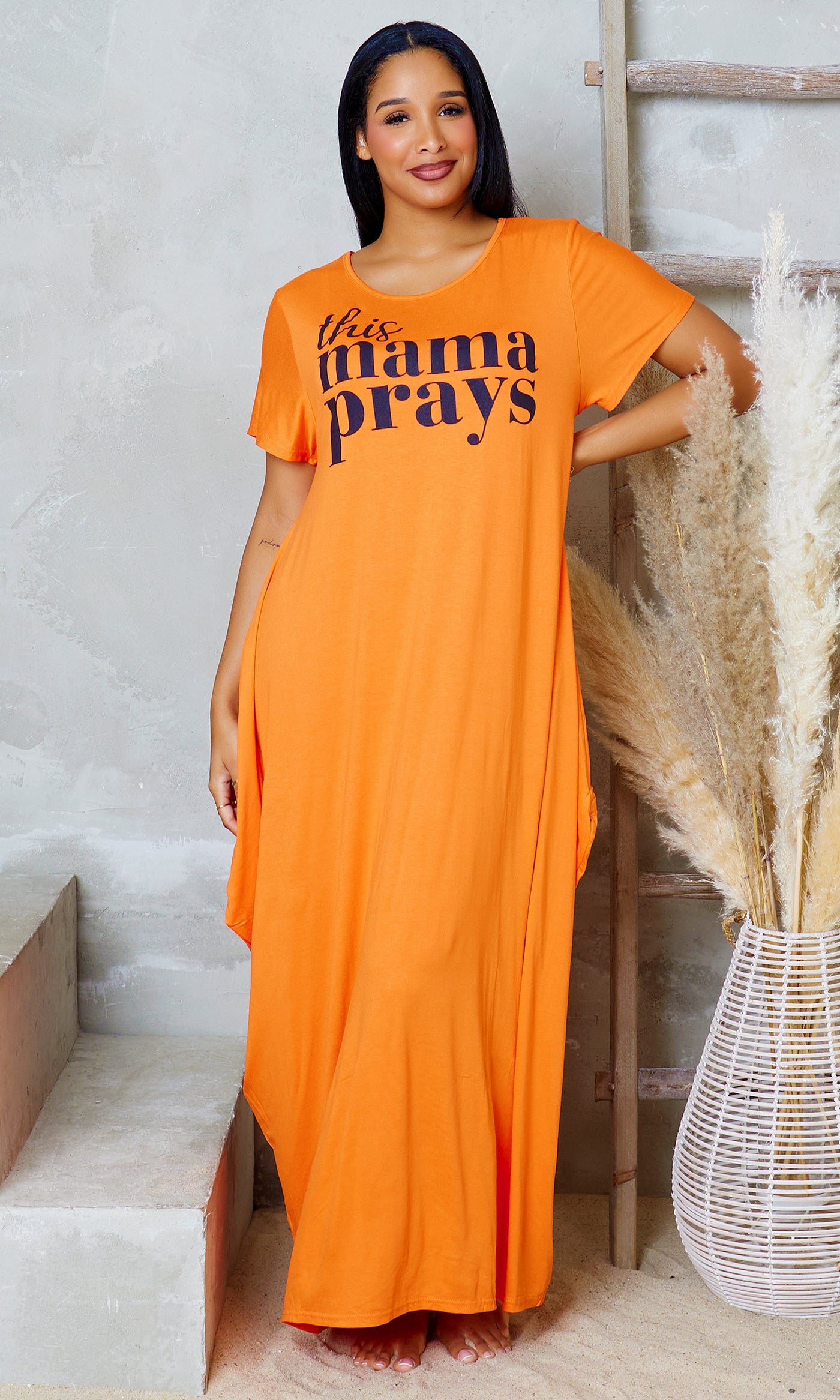 This Mama Prays Knit Pocket Maxi Dress - Orange - Cutely Covered