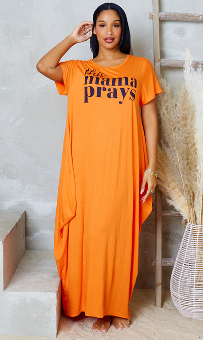 This Mama Prays Knit Pocket Maxi Dress - Orange - Cutely Covered