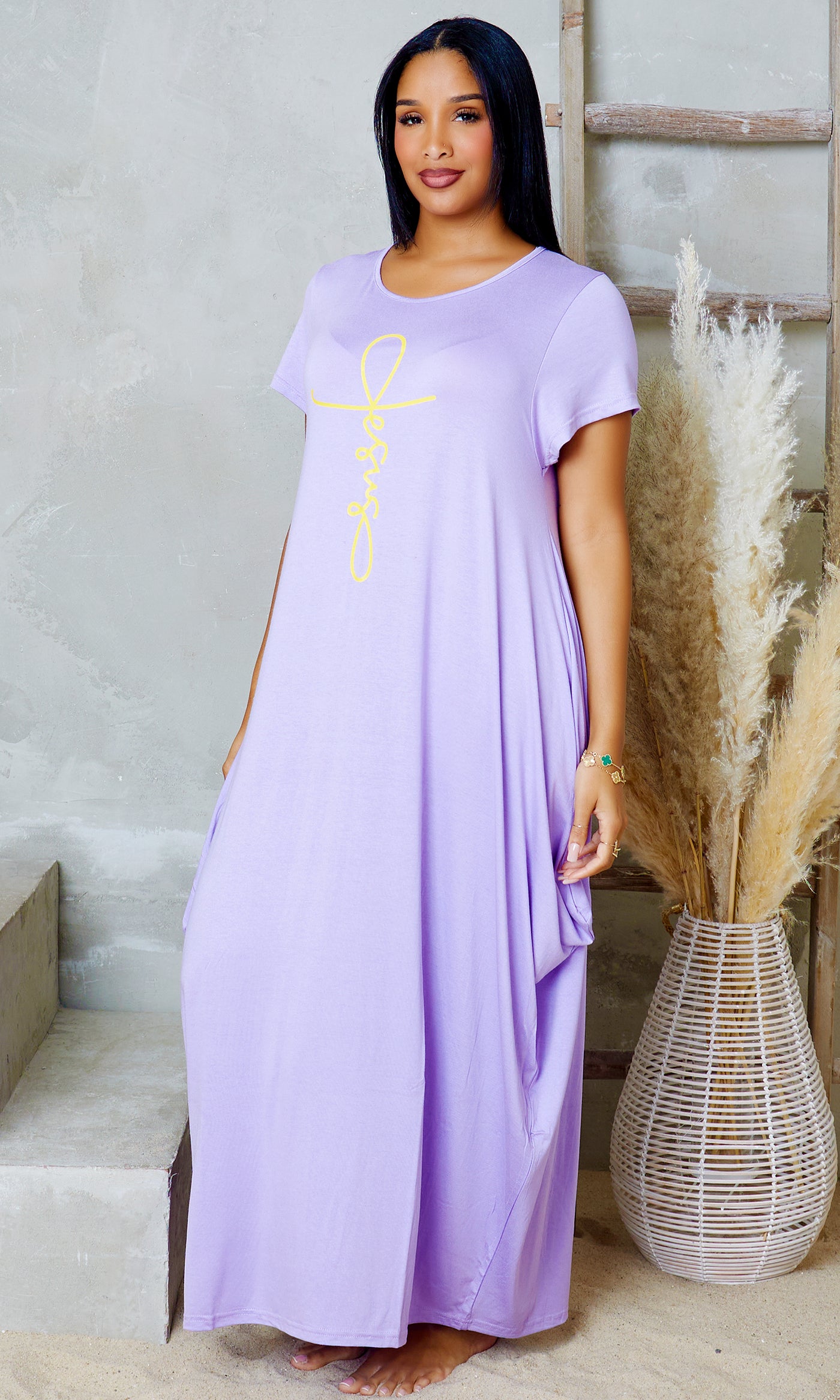 Jesus Knit Pocket Maxi Dress - Purple - Cutely Covered