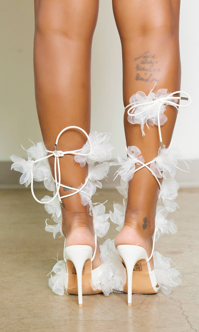 Heavenly Petal Floral Strappy Heels - White - Cutely Covered