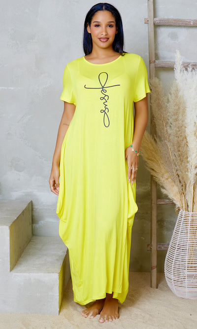 Jesus Knit Pocket Maxi Dress - Yellow - Cutely Covered