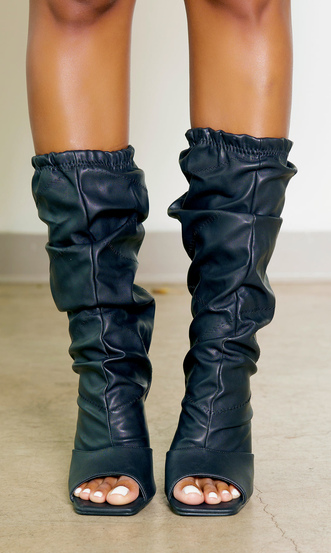 Patent leather open toe boots